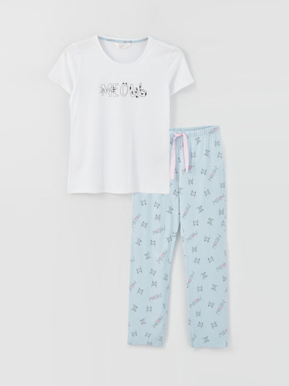 Crew Neck Printed Short Sleeve Women's Pajama Set