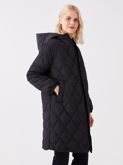 Hooded Self-Patterned Women's Puffer Coat