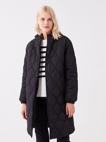 Hooded Self-Patterned Women's Puffer Coat