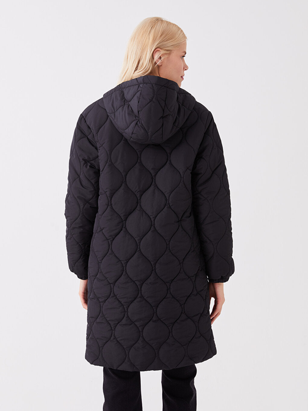 Hooded Self-Patterned Women's Puffer Coat