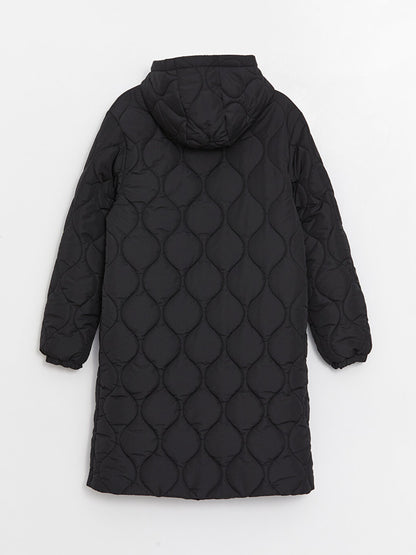 Hooded Self-Patterned Women's Puffer Coat