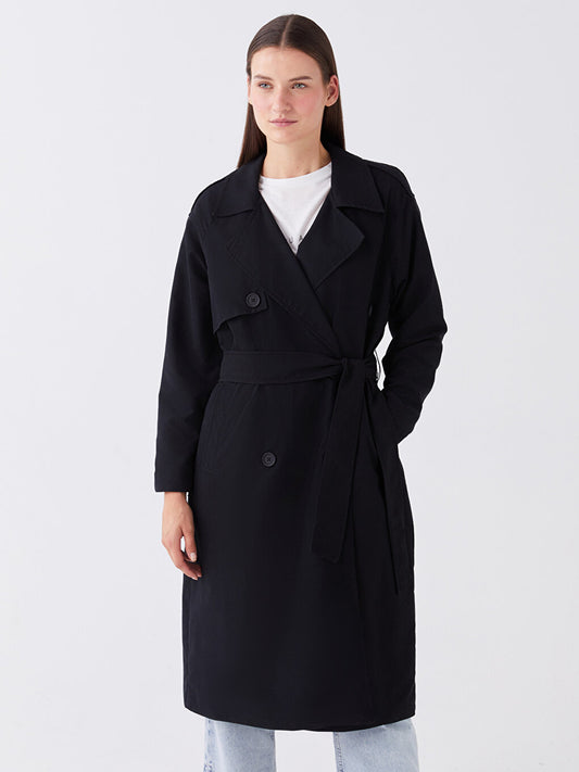 Jacket Collar Plain Long Sleeve Women's Trench Coat