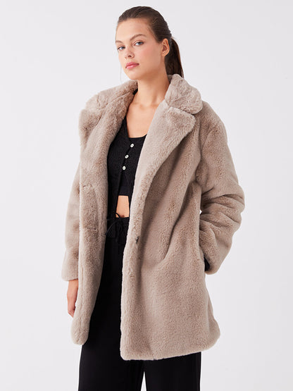 Women's Jacket Collar Plain Plush Coat