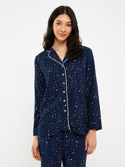 Shirt Collar Patterned Long Sleeve Women's Pajama Set