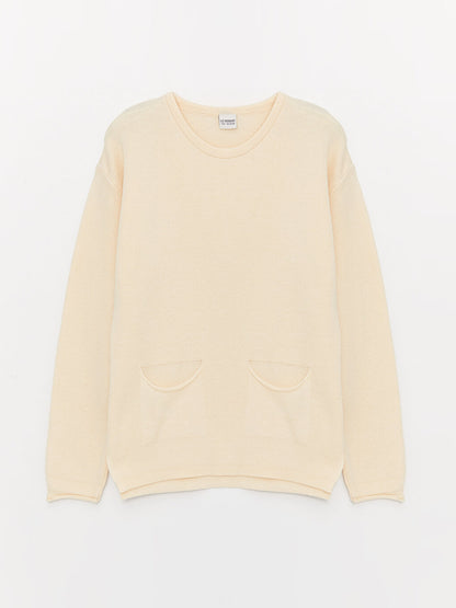 Crew Neck Basic Long Sleeve Girl's Knitwear Sweater