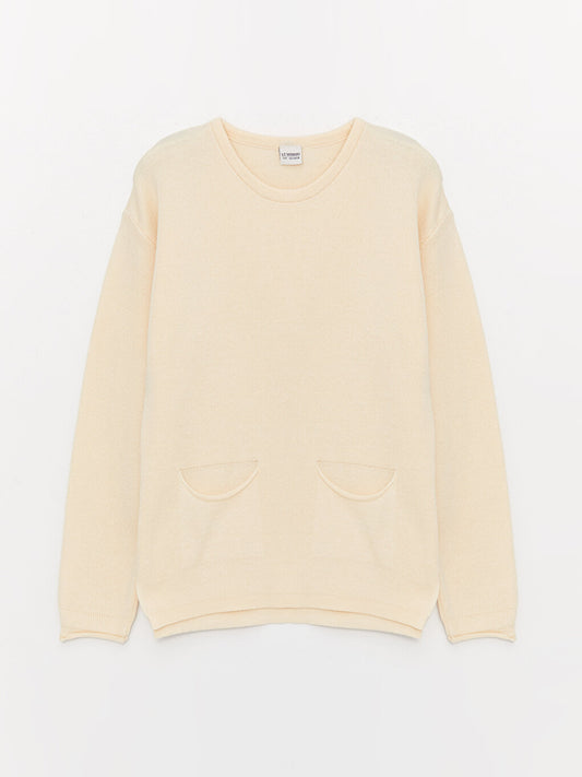 Crew Neck Basic Long Sleeve Girl's Knitwear Sweater