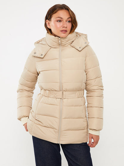 Hooded Plain Long Sleeve Women's Puffer Coat