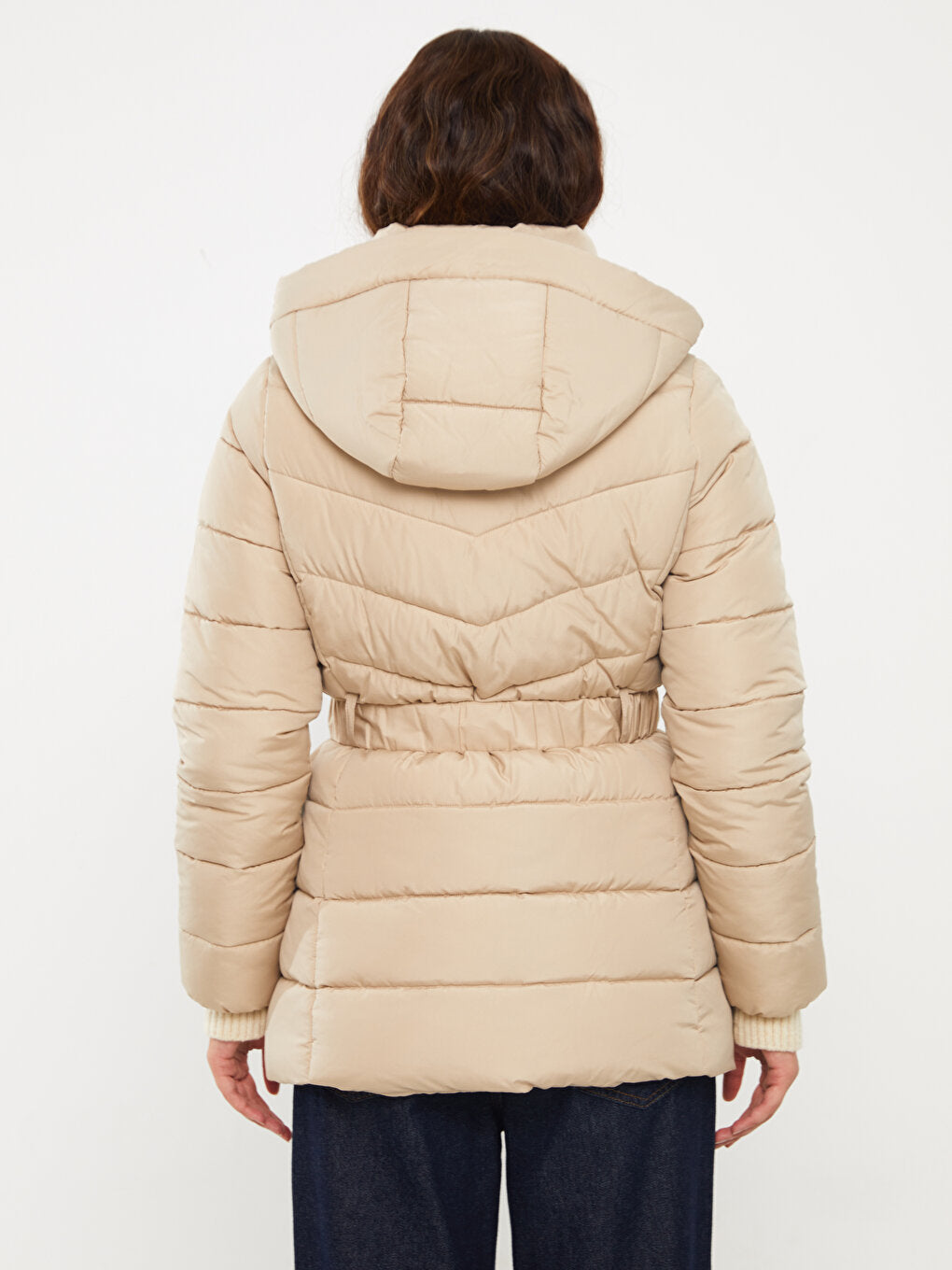 Hooded Plain Long Sleeve Women's Puffer Coat