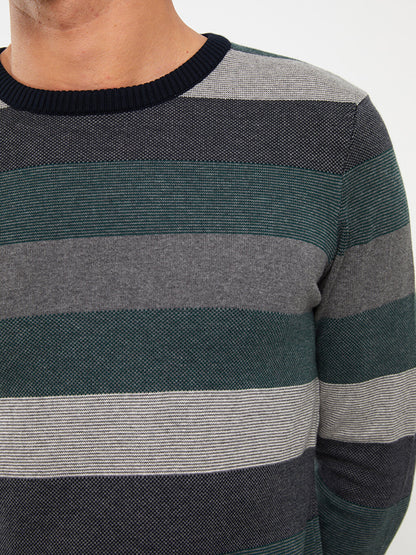 Crew Neck Long Sleeve Striped Men's Knitwear Sweater