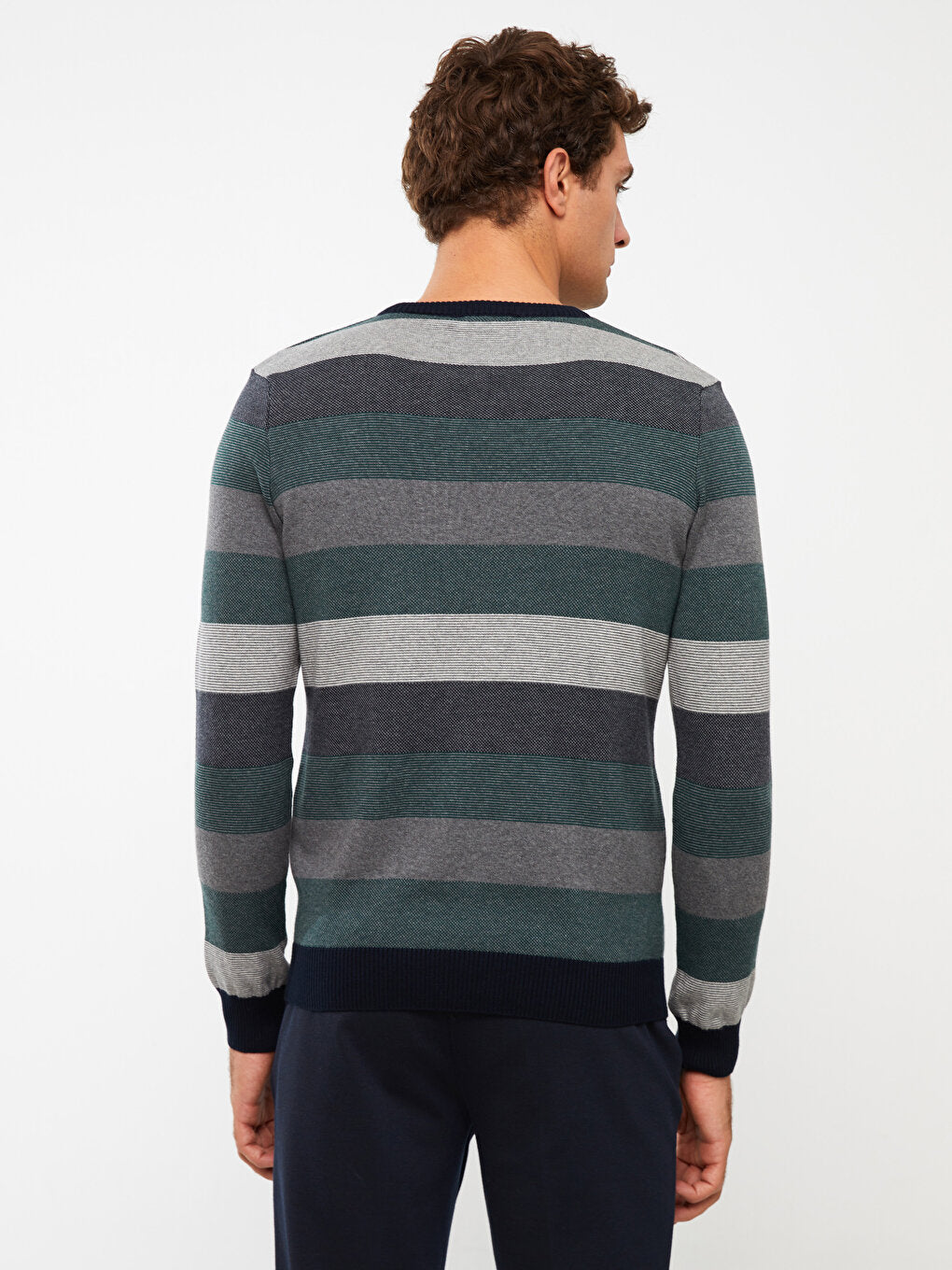 Crew Neck Long Sleeve Striped Men's Knitwear Sweater