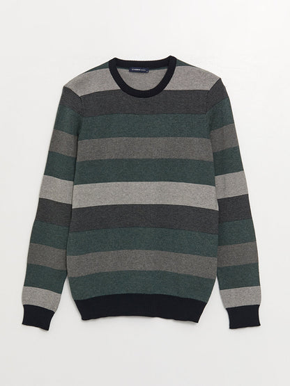 Crew Neck Long Sleeve Striped Men's Knitwear Sweater