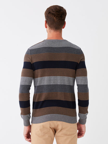 Crew Neck Long Sleeve Striped Men's Knitwear Sweater