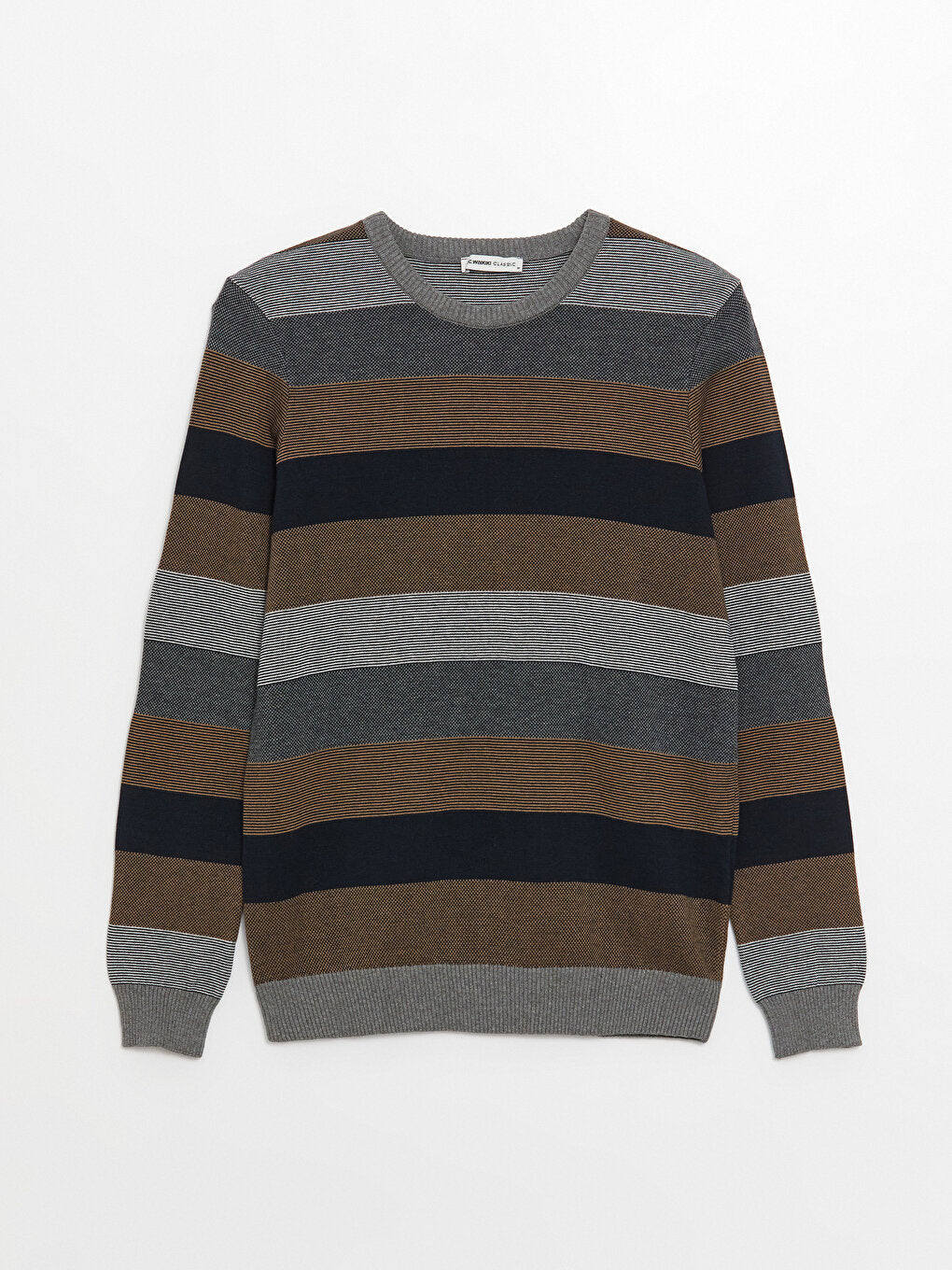 Crew Neck Long Sleeve Striped Men's Knitwear Sweater