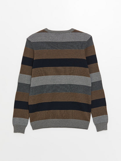 Crew Neck Long Sleeve Striped Men's Knitwear Sweater