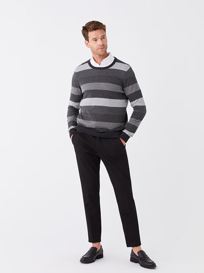 Crew Neck Long Sleeve Striped Men's Knitwear Sweater