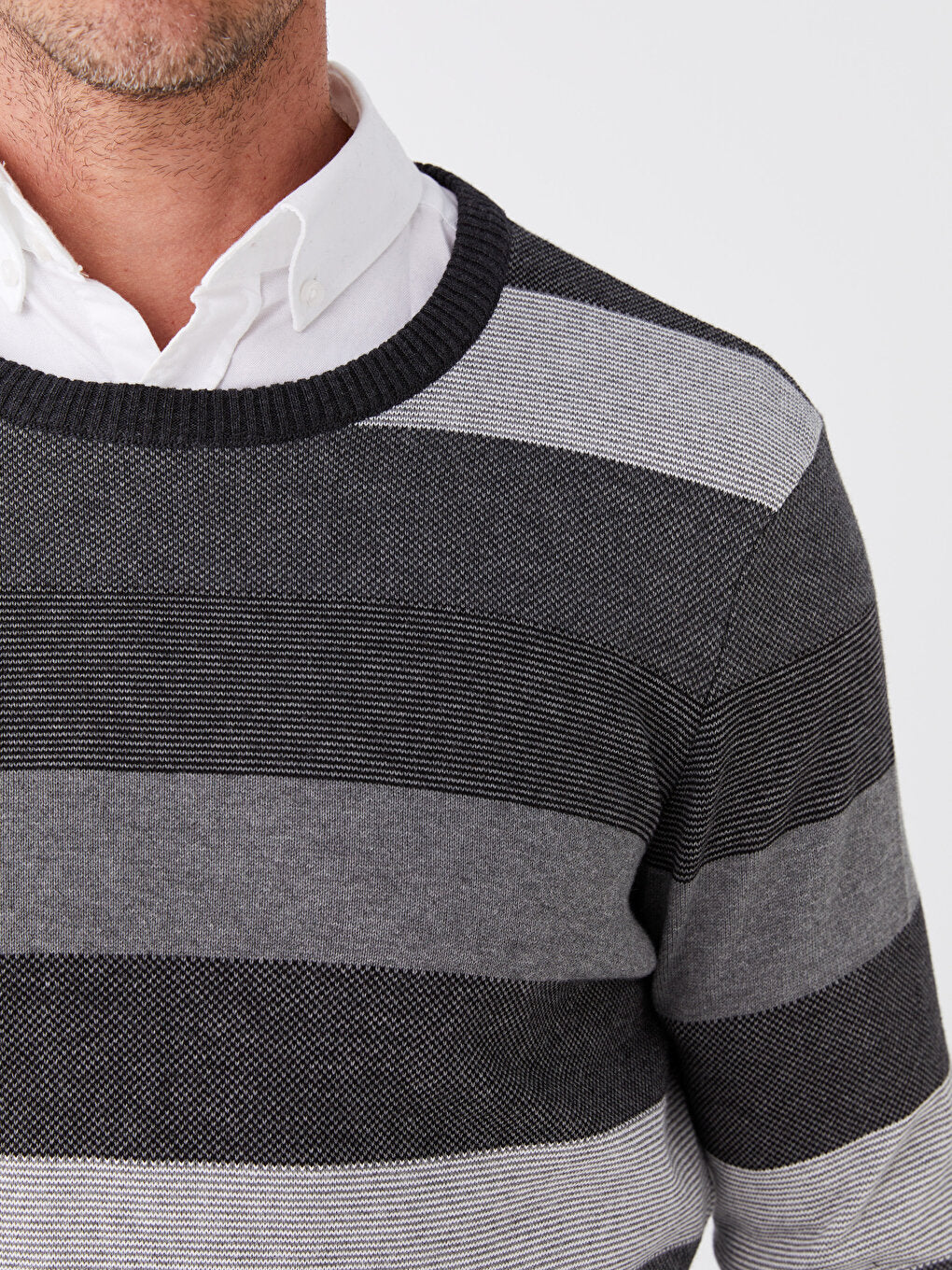 Crew Neck Long Sleeve Striped Men's Knitwear Sweater