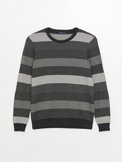 Crew Neck Long Sleeve Striped Men's Knitwear Sweater