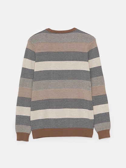 Crew Neck Long Sleeve Striped Men's Knitwear Sweater