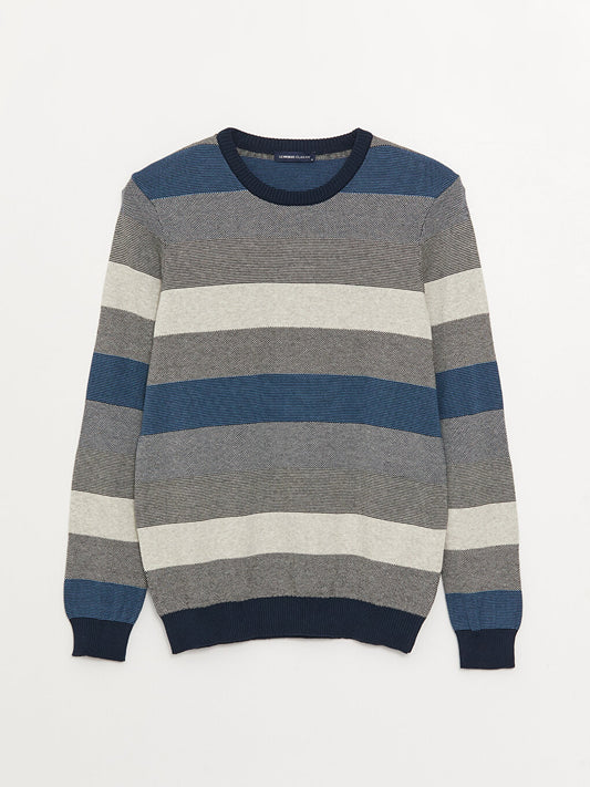 Crew Neck Long Sleeve Striped Men's Knitwear Sweater