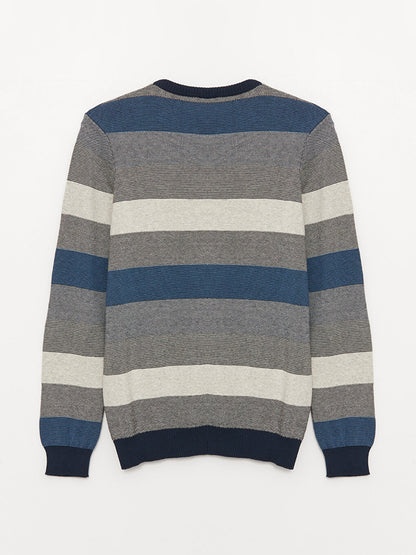 Crew Neck Long Sleeve Striped Men's Knitwear Sweater