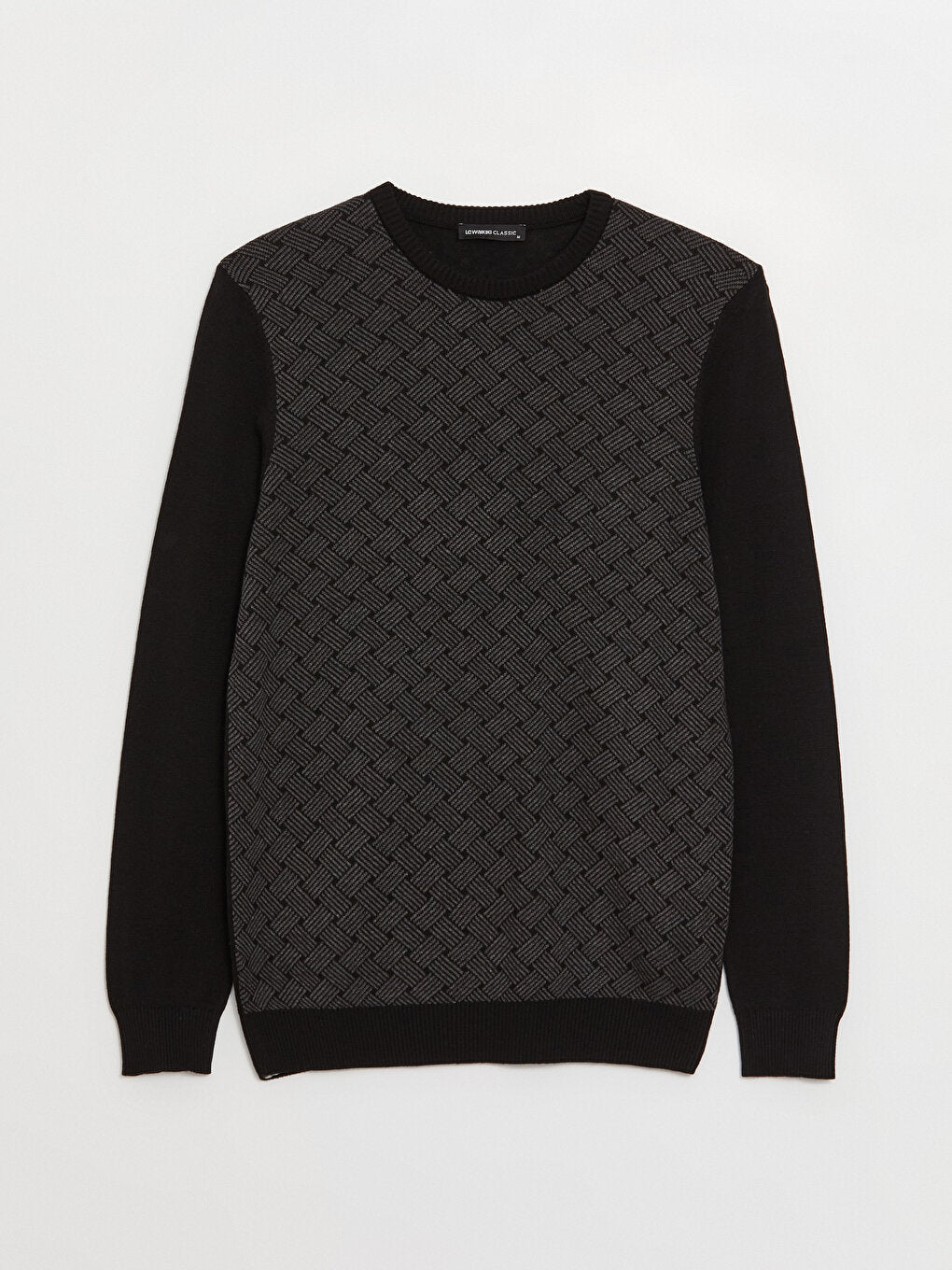 Crew Neck Long Sleeve Patterned Men's Knitwear Sweater