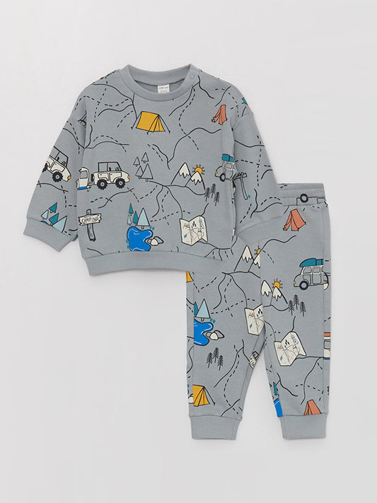 Cycling Long Sleeve Printed Baby Boy Sweatshirt and Tracksuit Bottom 2-Piece Set