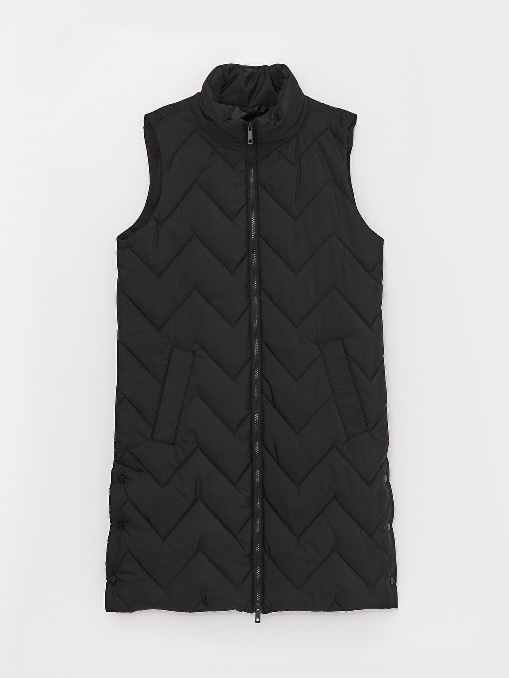 High Collar Self Patterned Women's Puffer Vest