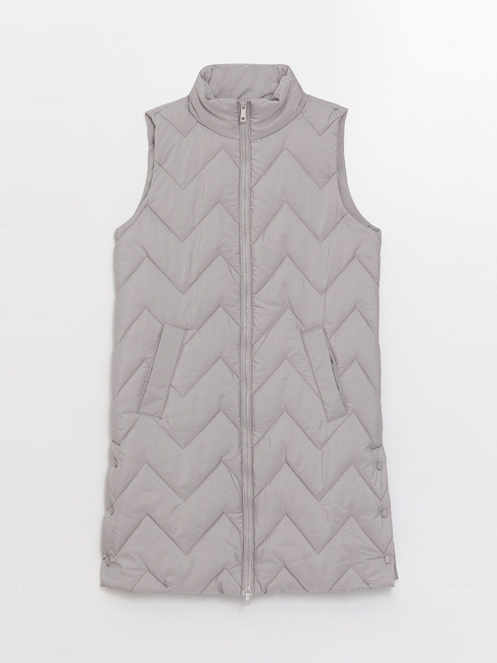 High Collar Self Patterned Women's Puffer Vest