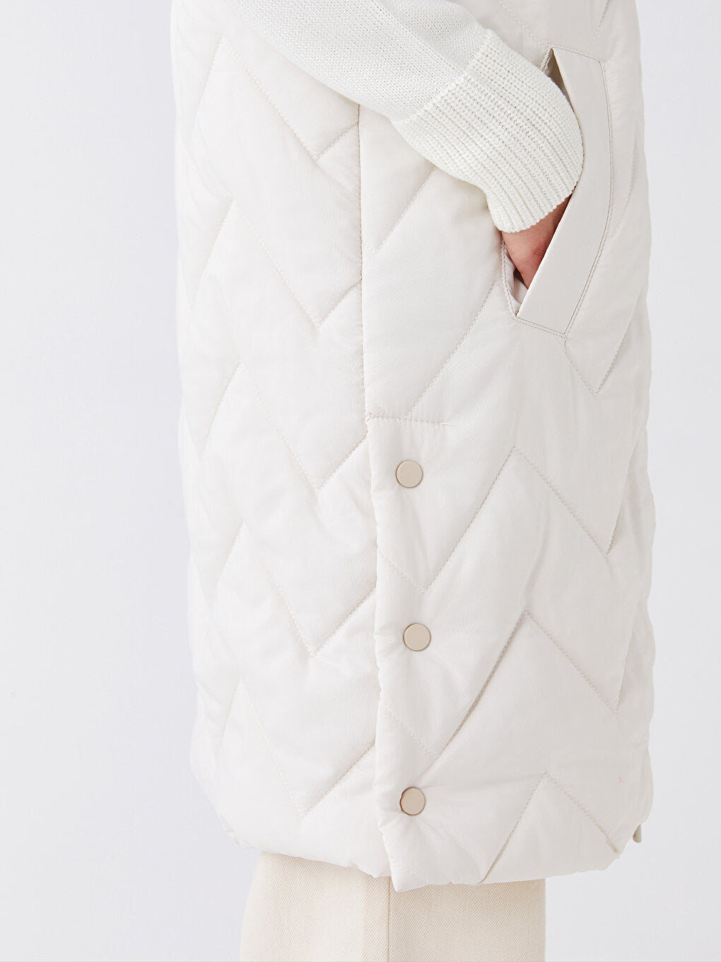 High Collar Self Patterned Women's Puffer Vest