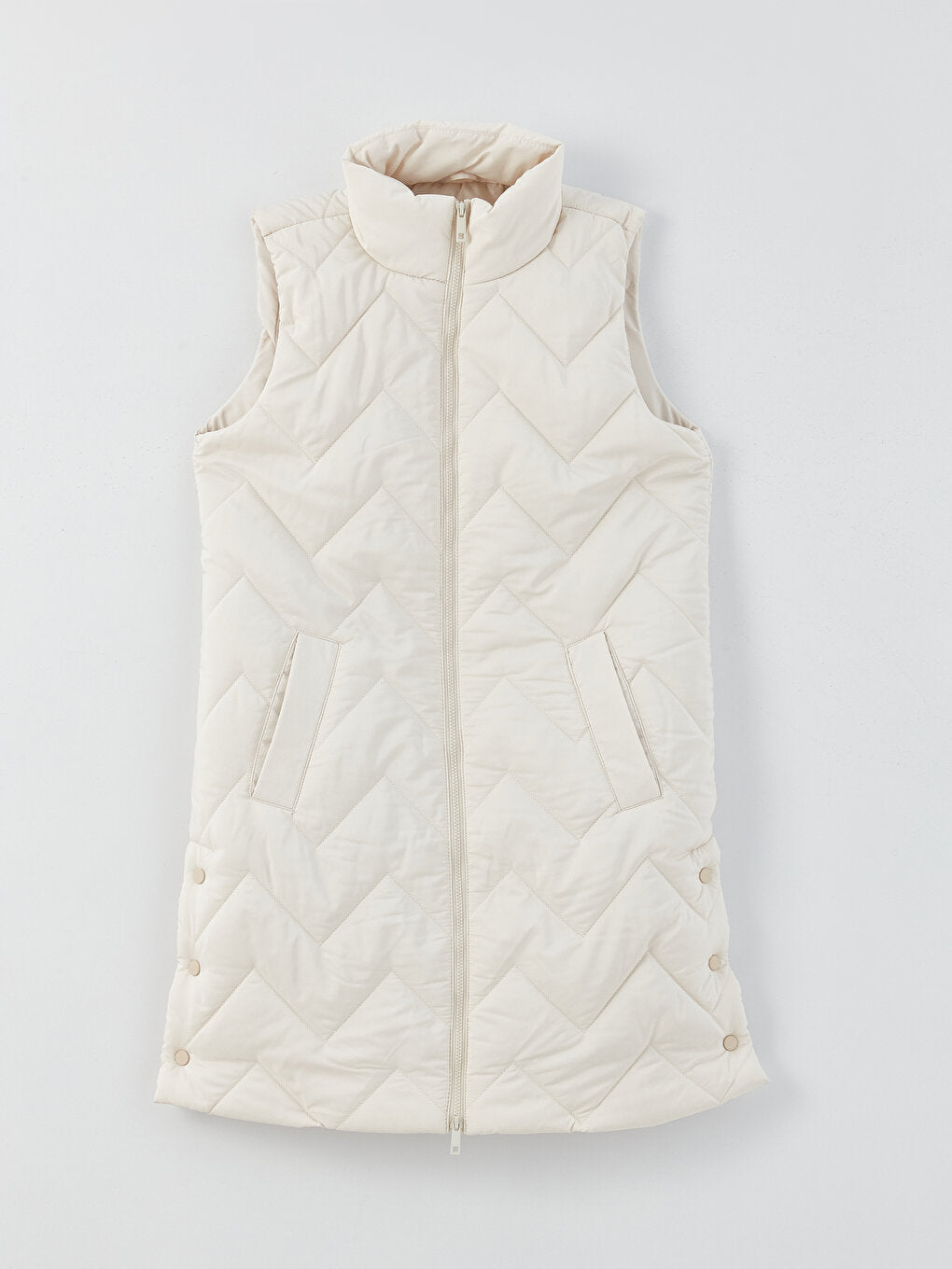 High Collar Self Patterned Women's Puffer Vest