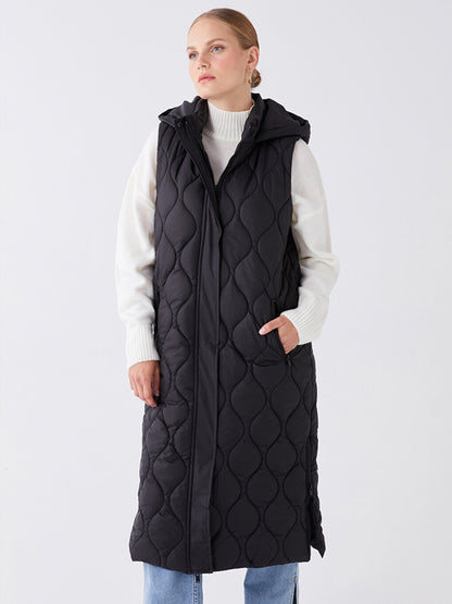 Hooded Self-Patterned Women's Puffer Vest