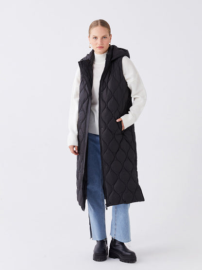 Hooded Self-Patterned Women's Puffer Vest