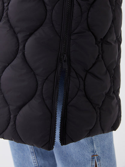 Hooded Self-Patterned Women's Puffer Vest