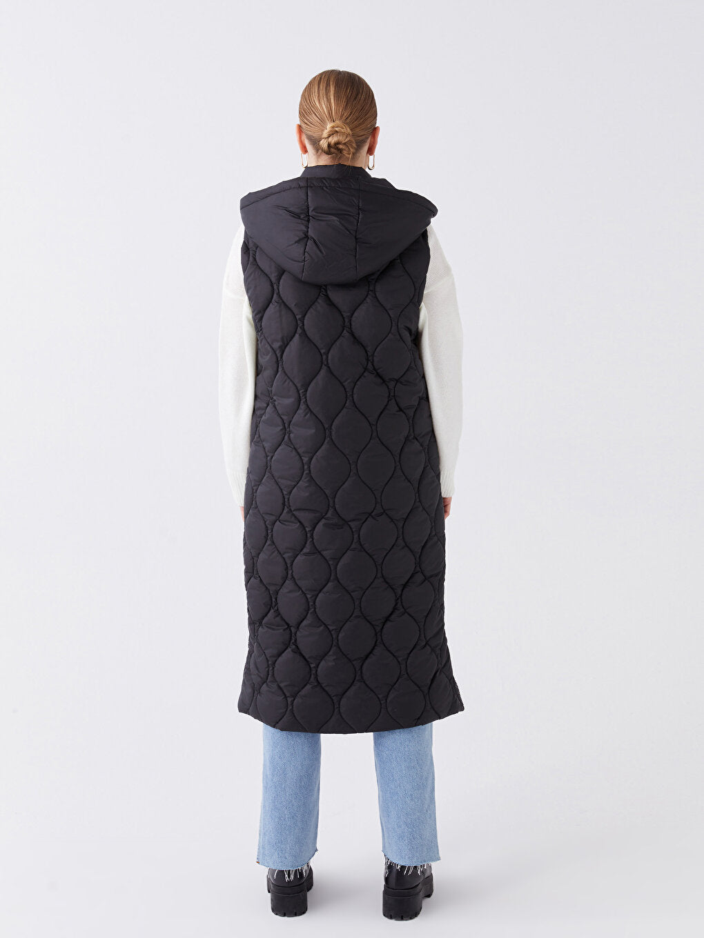 Hooded Self-Patterned Women's Puffer Vest