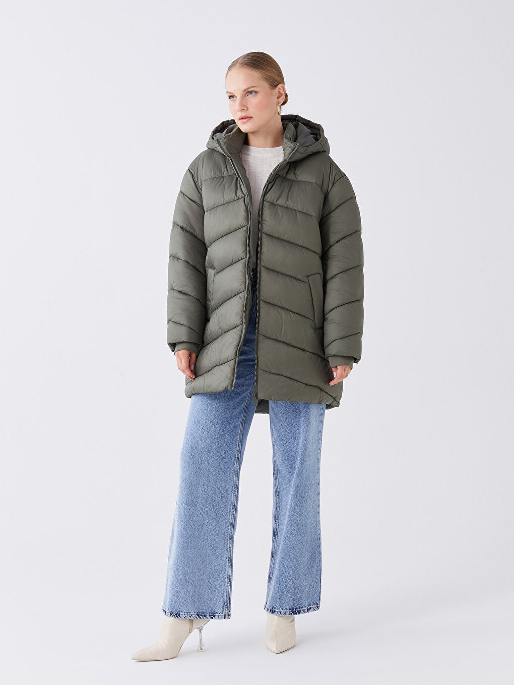 Hooded Plain Long Sleeve Oversize Women's Puffer Coat