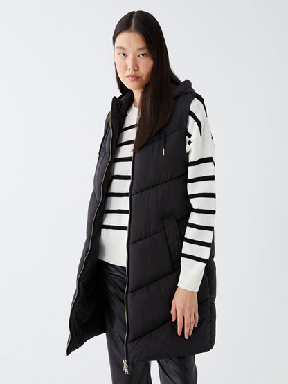 Women's Hooded Plain Puffer Vest