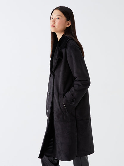 Jacket Collar Plain Long Sleeve Women's Suede Coat