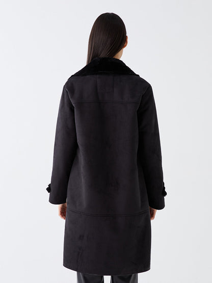 Jacket Collar Plain Long Sleeve Women's Suede Coat