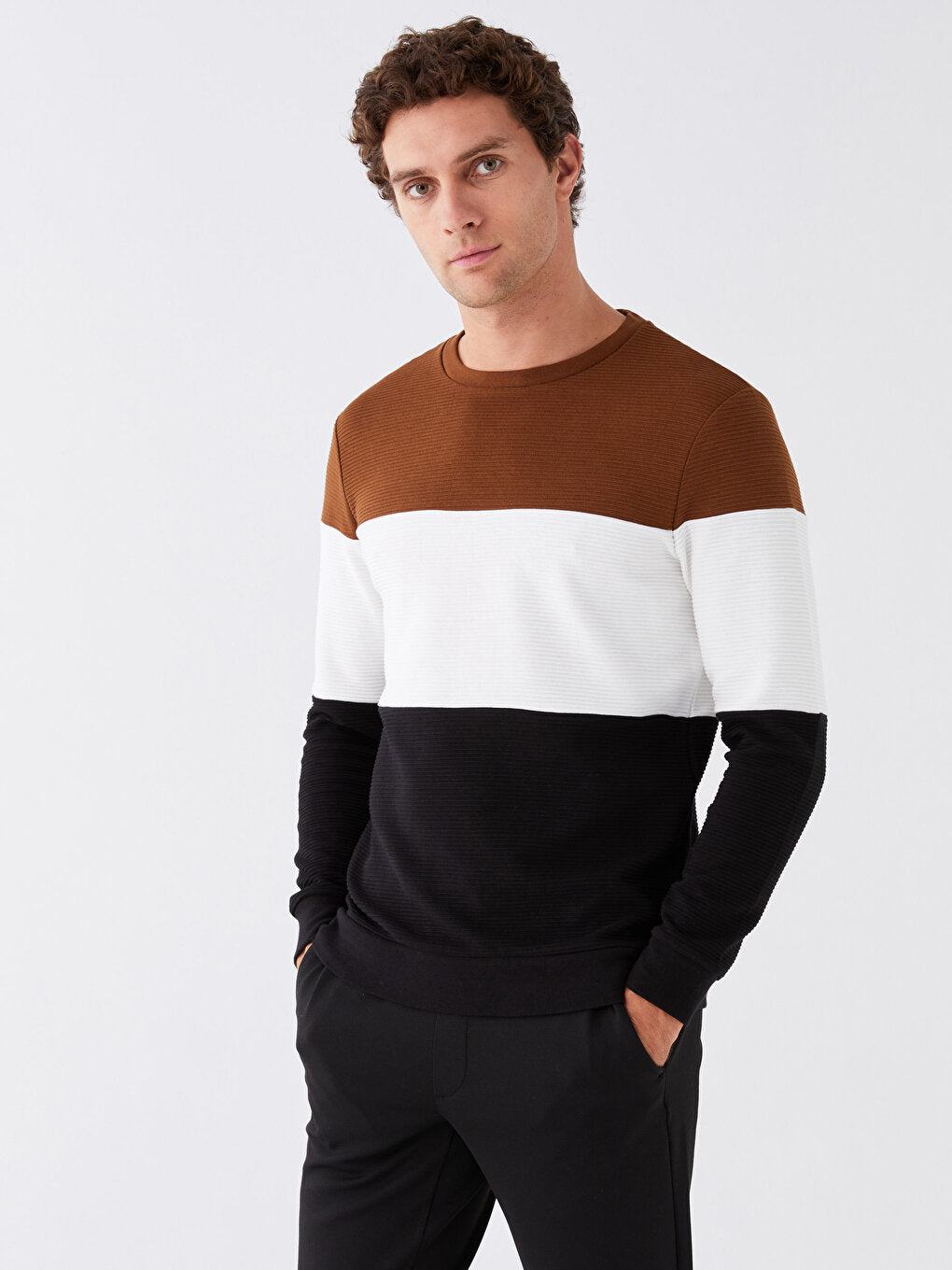 Crew Neck Long Sleeve Color Block Men's Sweatshirt