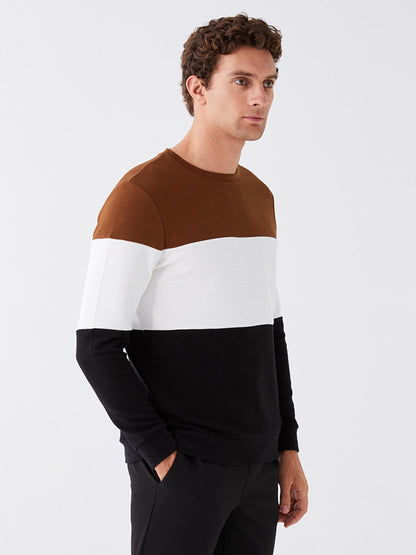 Crew Neck Long Sleeve Color Block Men's Sweatshirt