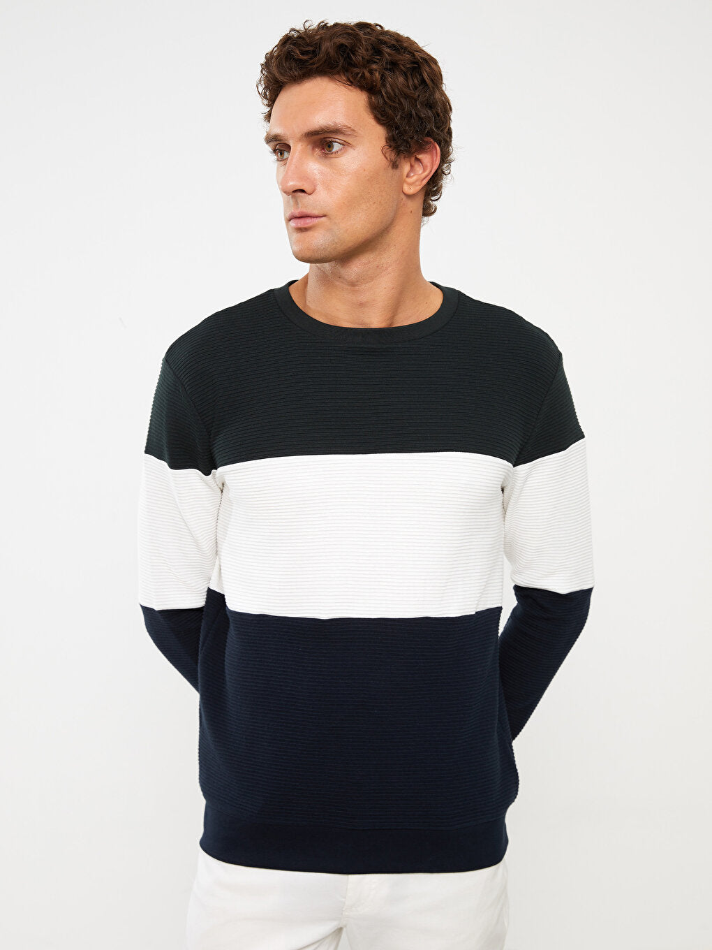 Crew Neck Long Sleeve Color Block Men's Sweatshirt