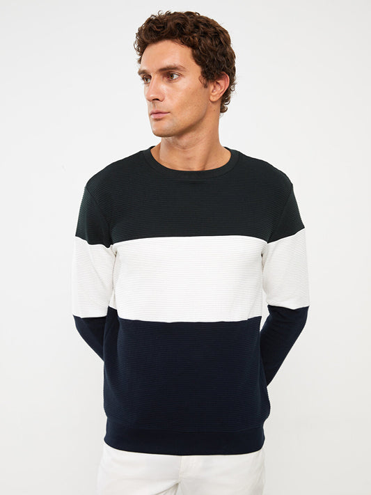 Crew Neck Long Sleeve Color Block Men's Sweatshirt