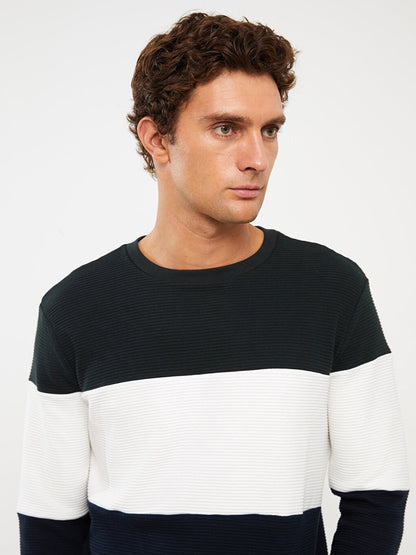 Crew Neck Long Sleeve Color Block Men's Sweatshirt