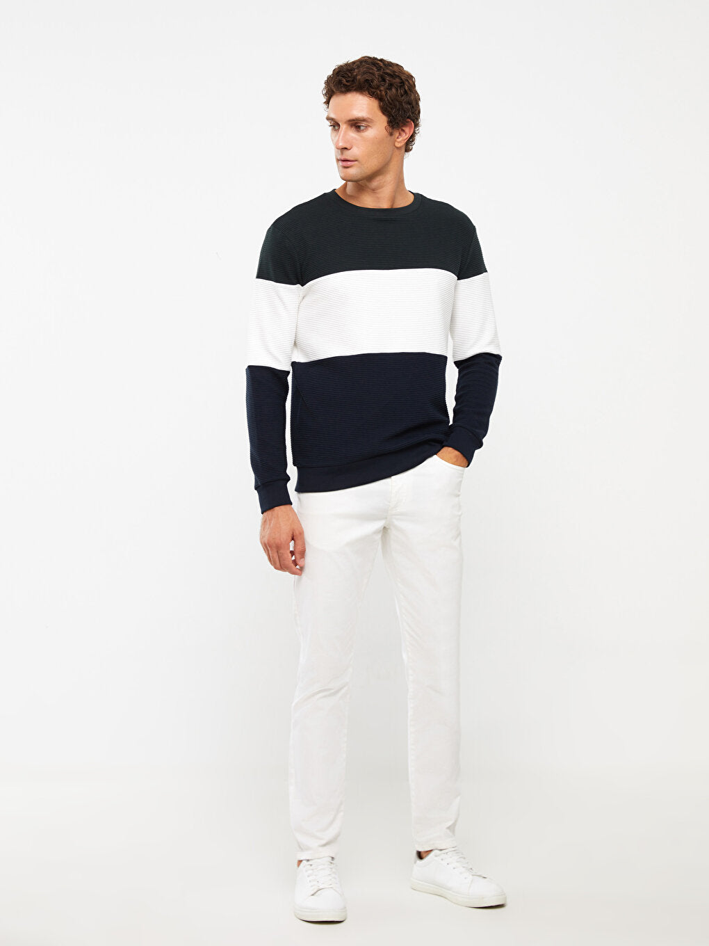 Crew Neck Long Sleeve Color Block Men's Sweatshirt