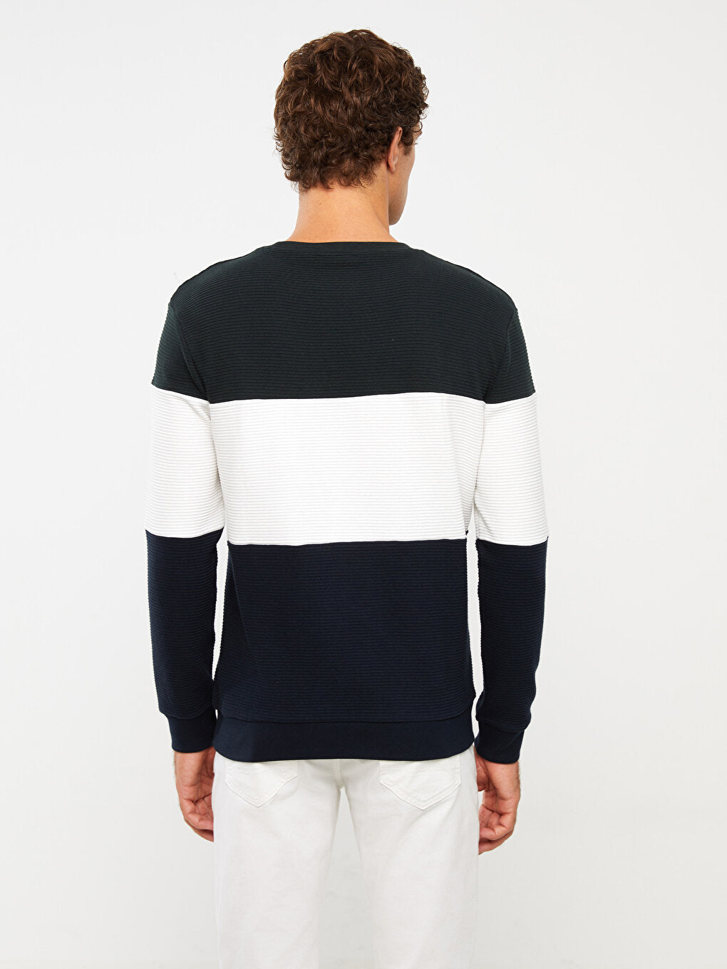 Crew Neck Long Sleeve Color Block Men's Sweatshirt