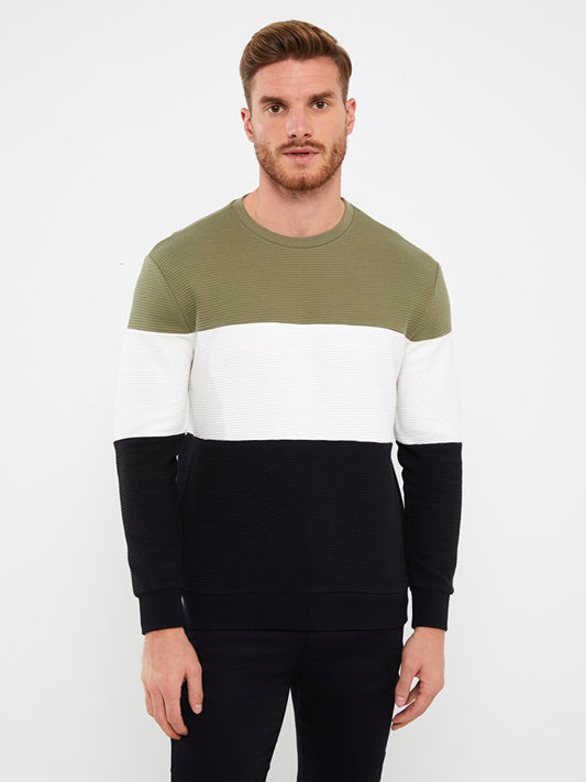 Crew Neck Long Sleeve Color Block Men's Sweatshirt