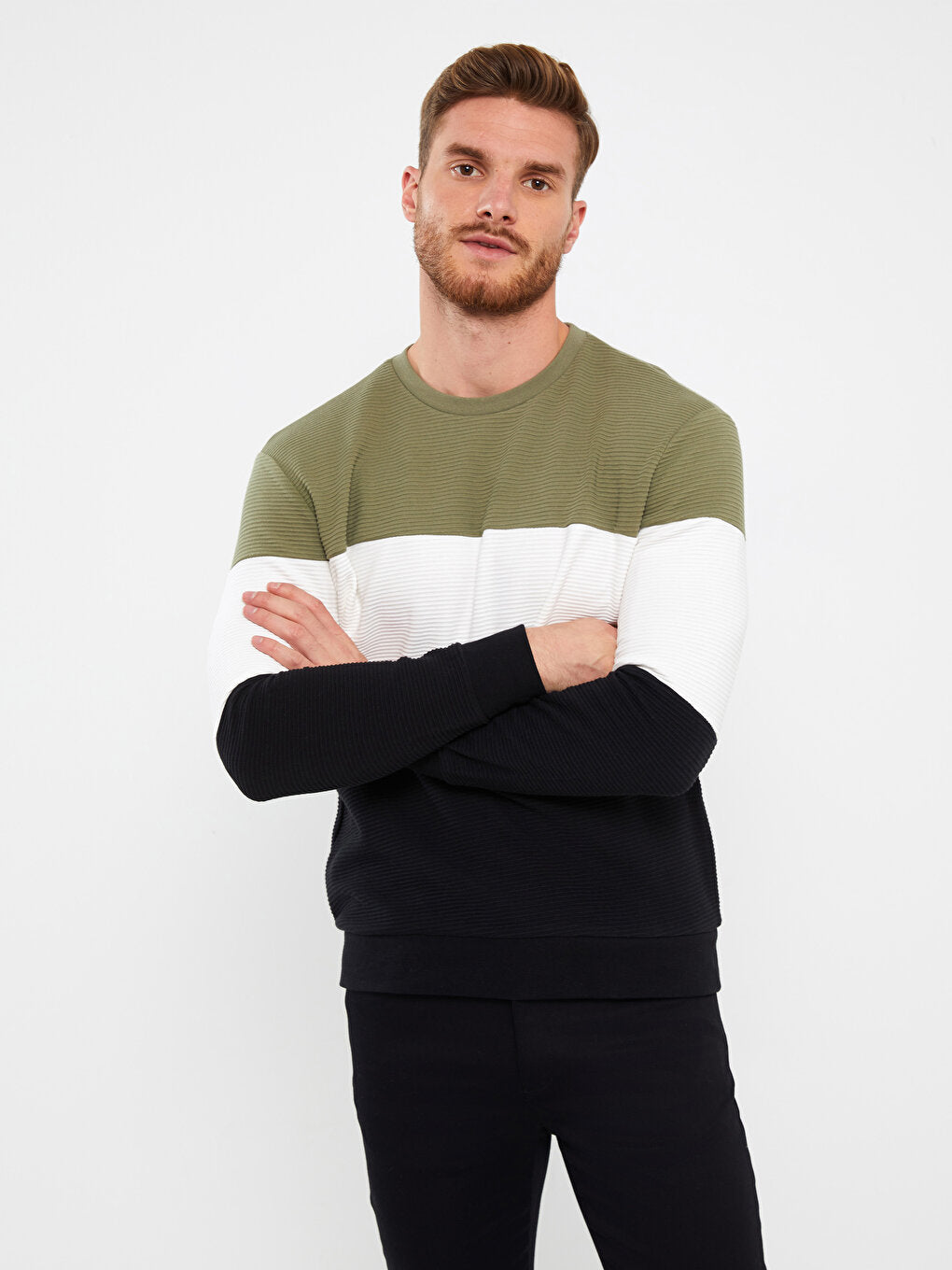 Crew Neck Long Sleeve Color Block Men's Sweatshirt