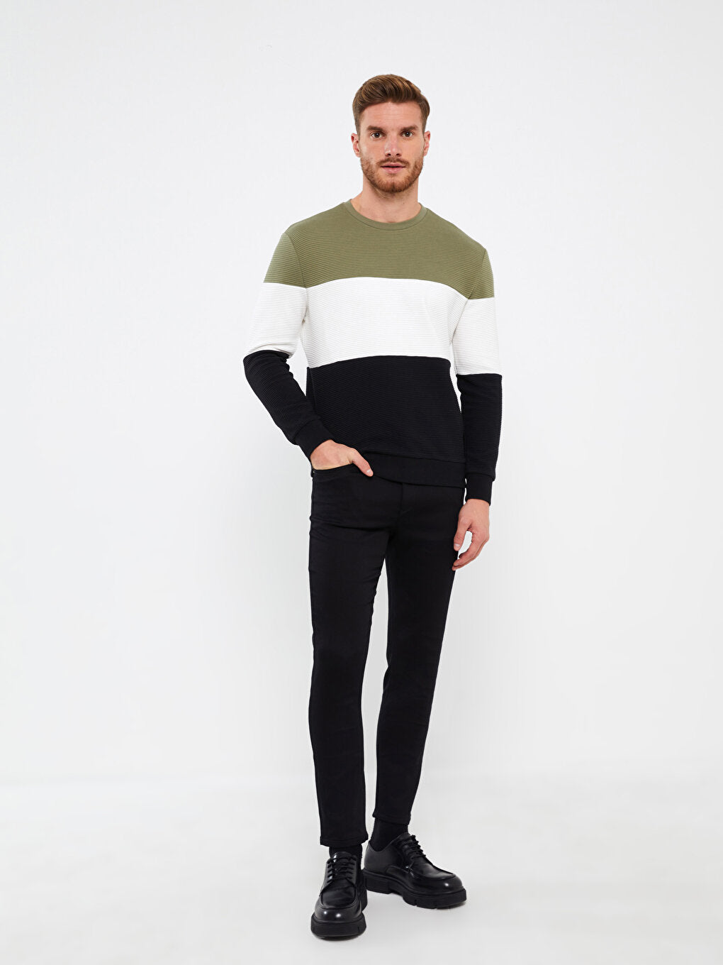 Crew Neck Long Sleeve Color Block Men's Sweatshirt