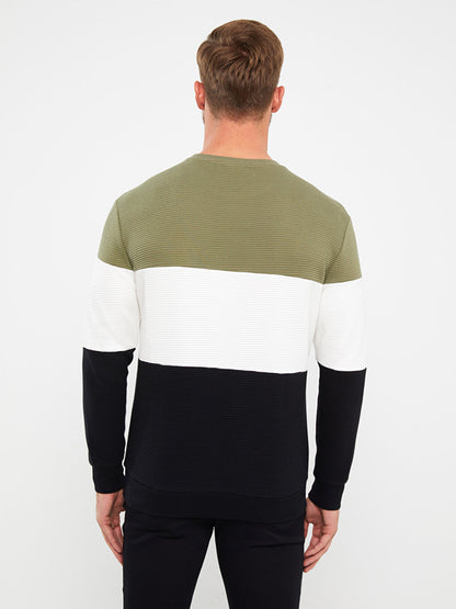 Crew Neck Long Sleeve Color Block Men's Sweatshirt