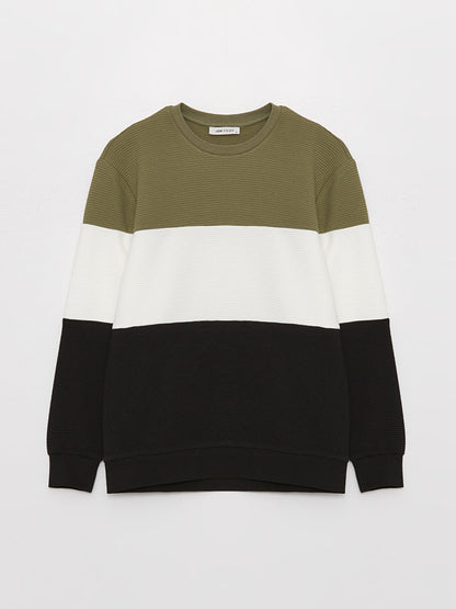 Crew Neck Long Sleeve Color Block Men's Sweatshirt